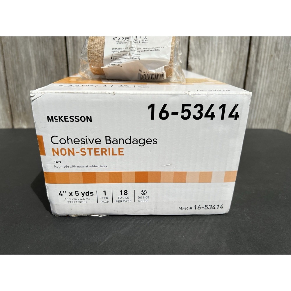 McKesson Cohesive Bandage 18 Roll Lot Elastic Self-Adherent Tan 4"x5' #16-53414